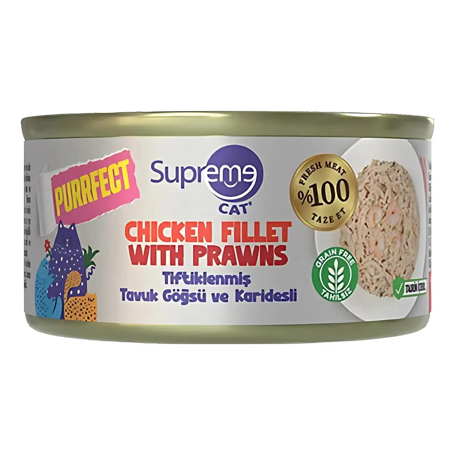 Supreme Cat Tiftiklenmiş Tavuk Göğüsü Ve Karidesli Yetişkin Konserve Kedi Maması 70gr