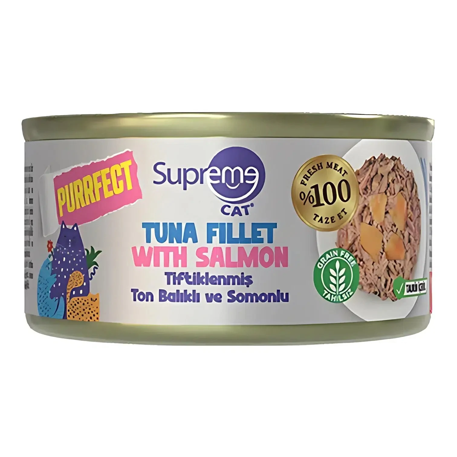 Supreme Cat Tiftiklenmiş Ton Balıklı ve Somonlu Yetişkin Konserve Kedi Maması 70gr