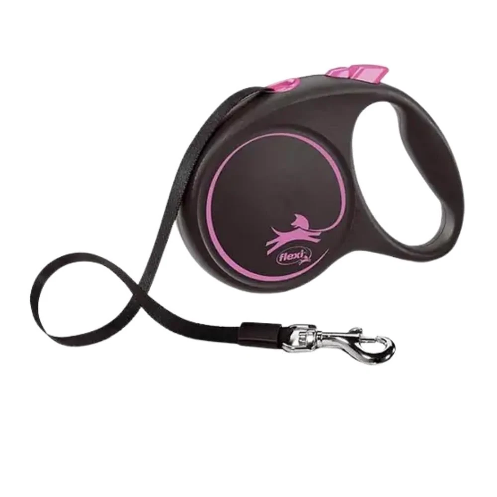 Flexi Black Design Pembe Otomatik Şerit Köpek Tasması Large 5 Metre