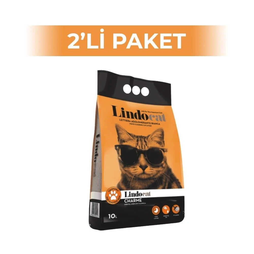 Lindo Cat Charme Kadife Çiçeği ve Amber Kokulu Topaklanan Kalın Taneli Bentonit Kedi Kumu 10 lt 2 Adet
