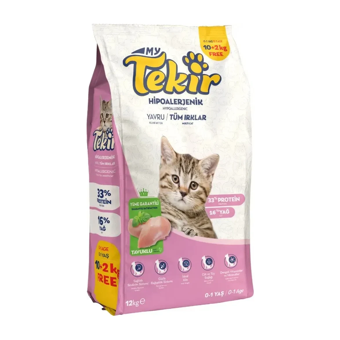 Tekir Kitten Hipoalerjenik Tavuklu Yavru Kedi Maması 12 Kg