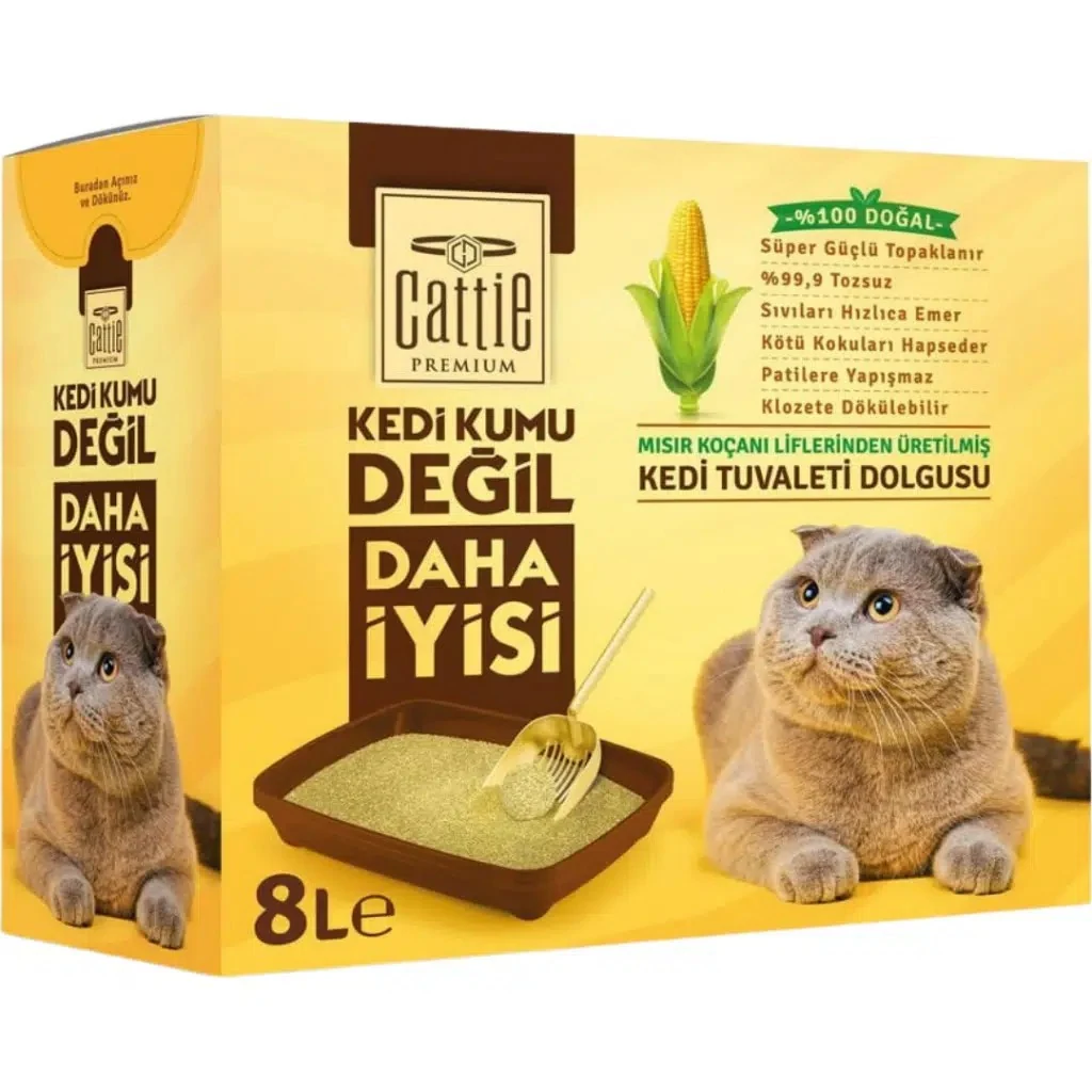 Cattie Süper Topaklanan Mısır Koçanı Liflerinden Üretilmiş Yeni Nesil Kedi Kumu 8 Litre