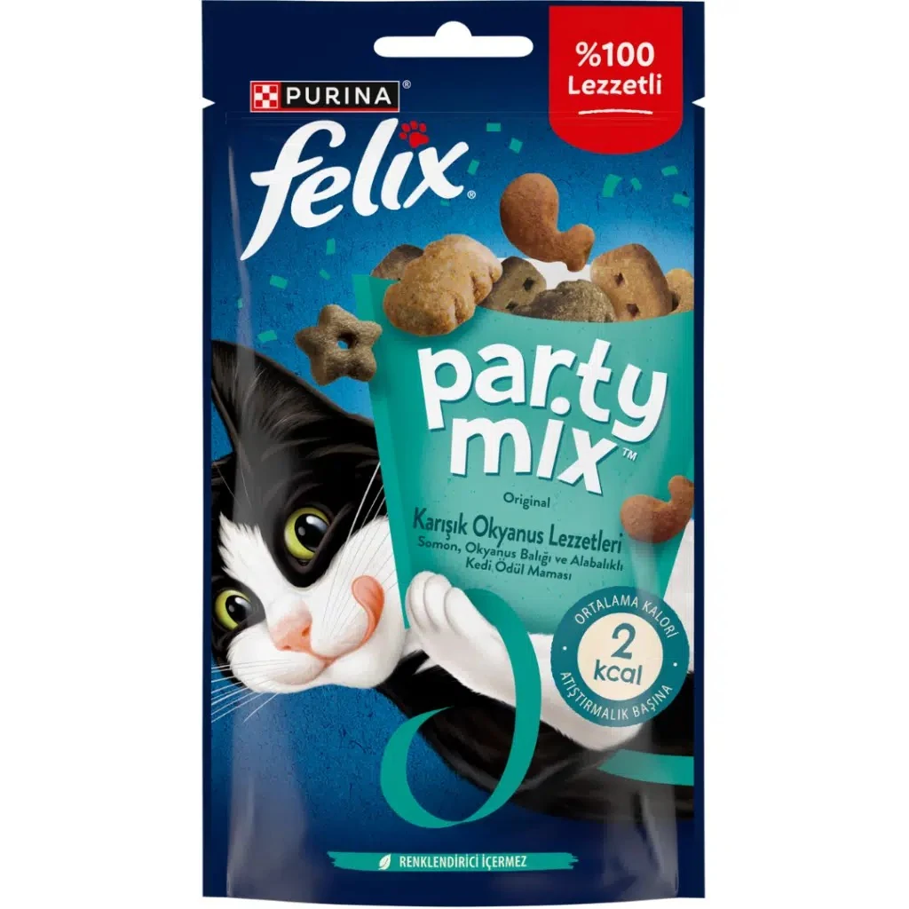 Felix Party Mix Karışık Okyanus Lezzetleri Somon Okyanus Balığı ve Alabalıklı Kedi Ödülü 60 Gr