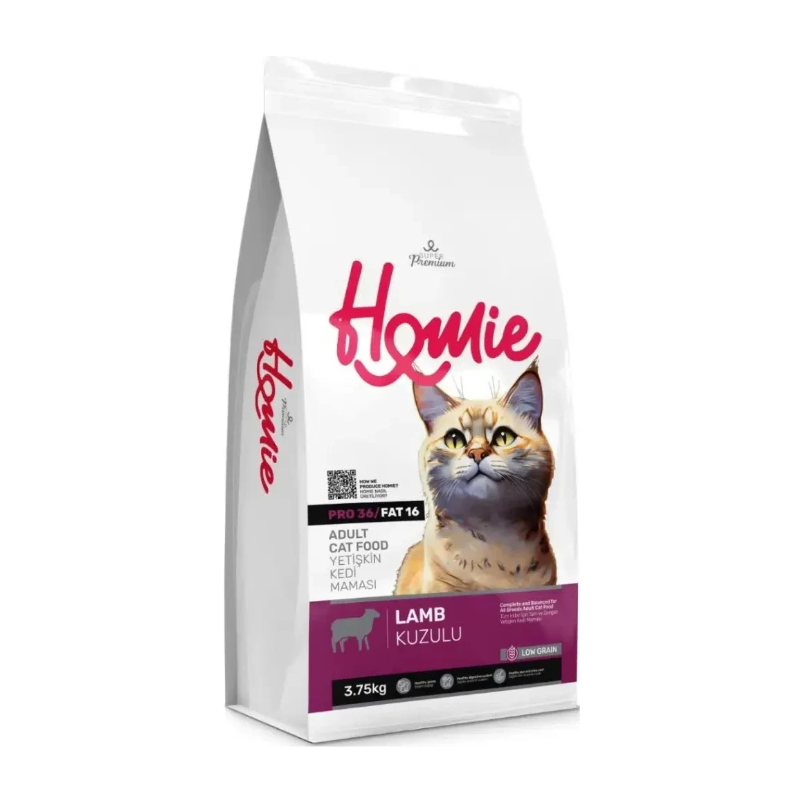 Homie Süper Premium Düşük Tahıllı Kuzu Etli Yetişkin Kedi Maması 3.75 Kg