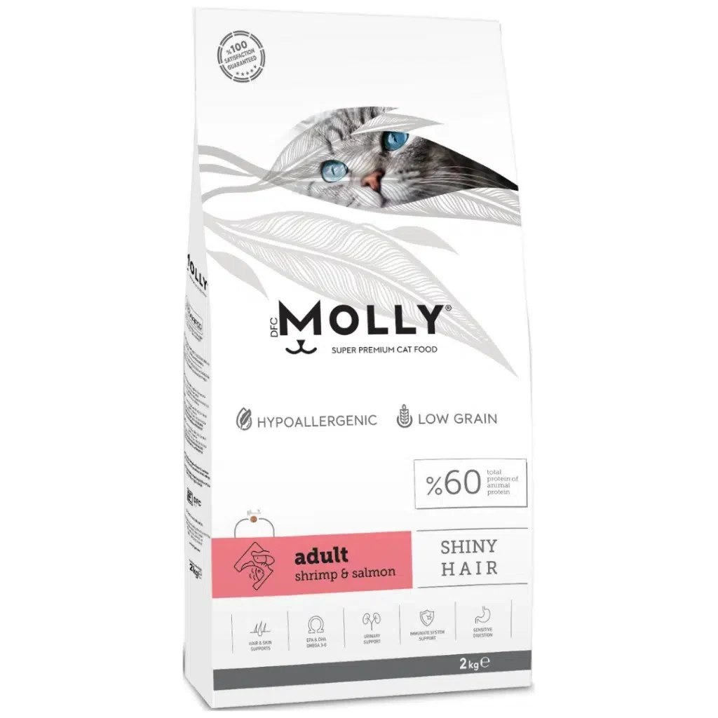 Molly Düşük Tahıllı Hypoallergenic Shiny Hair Karidesli & Somonlu Yetişkin Kedi Maması