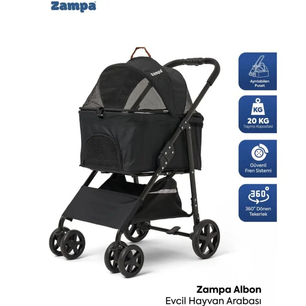 Zampa Albon Kedi & Köpek Arabası Siyah