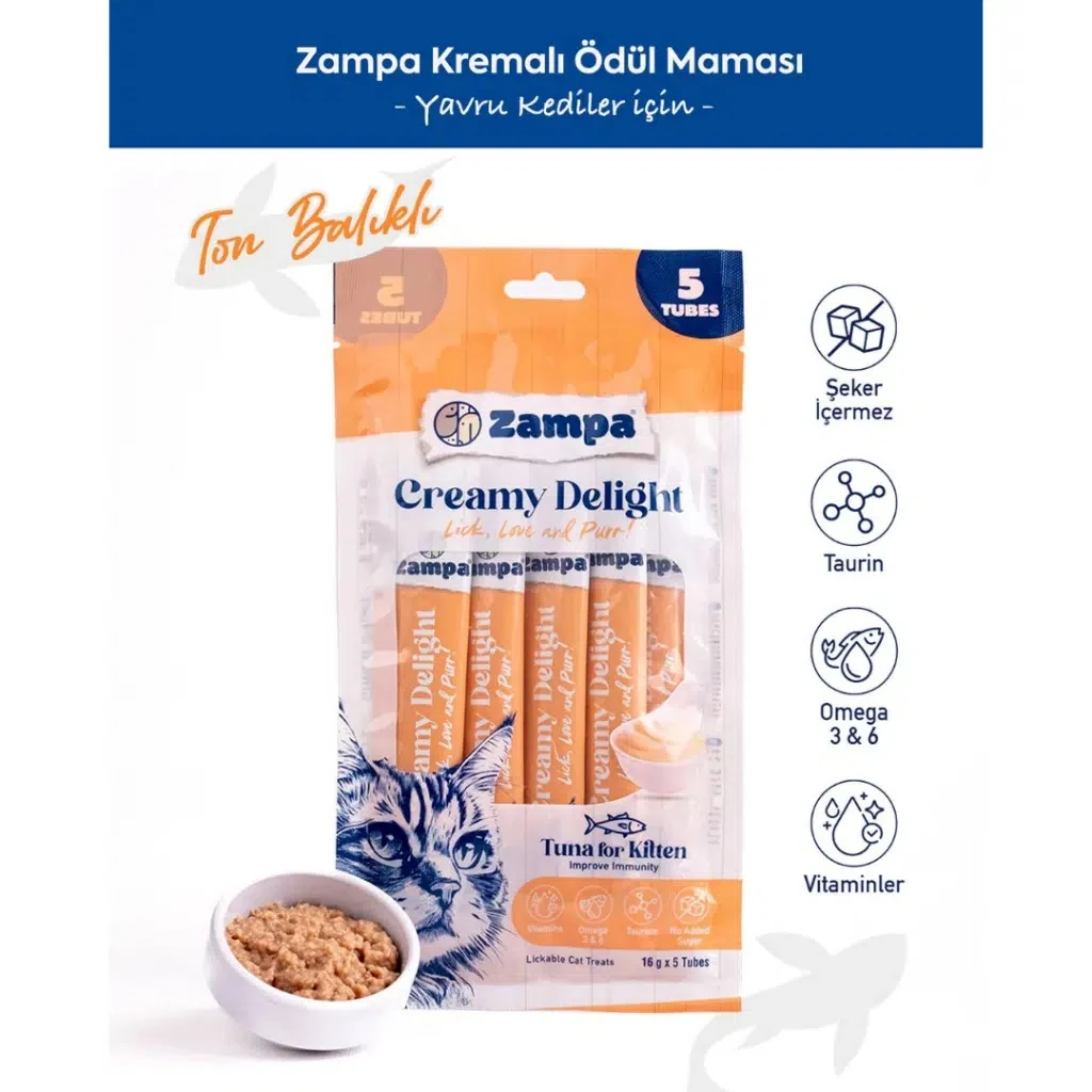 Zampa Creamy Delight Kitten Ton Balıklı Krema Yavru Kedi Ödülü 5x16 Gr