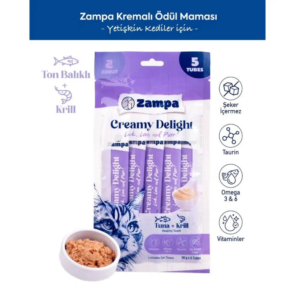 Zampa Creamy Delight Ton Balıklı ve Krill Krema Kedi Ödülü 5x16 Gr