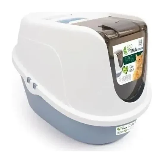 M-Pets Eco Tima Kapalı Kedi Tuvaleti L Mavi 60x45x42 cm