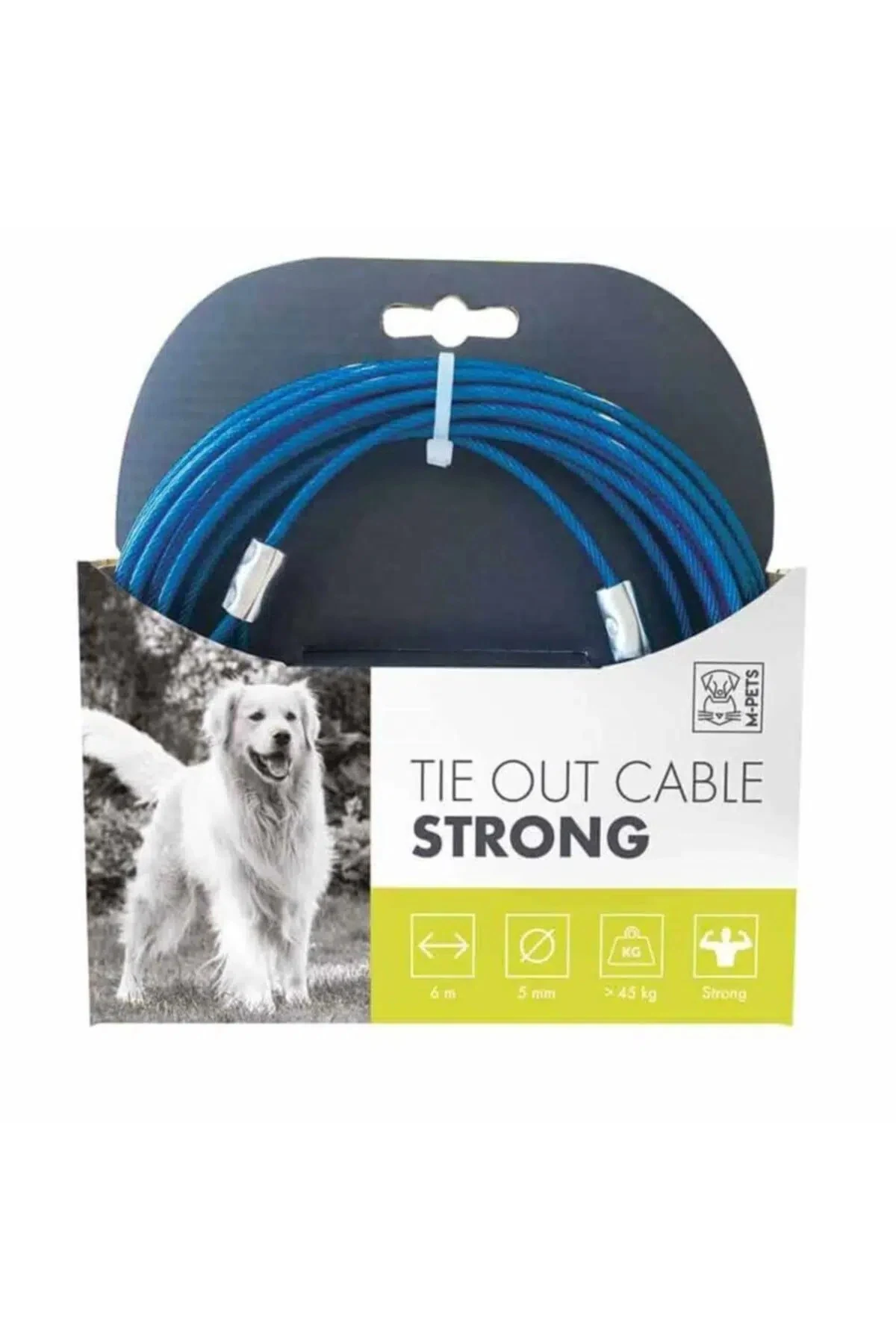 M-Pets Strong Çelik Köpek Bahçe Bağlama Halatı 6m (Mavi)