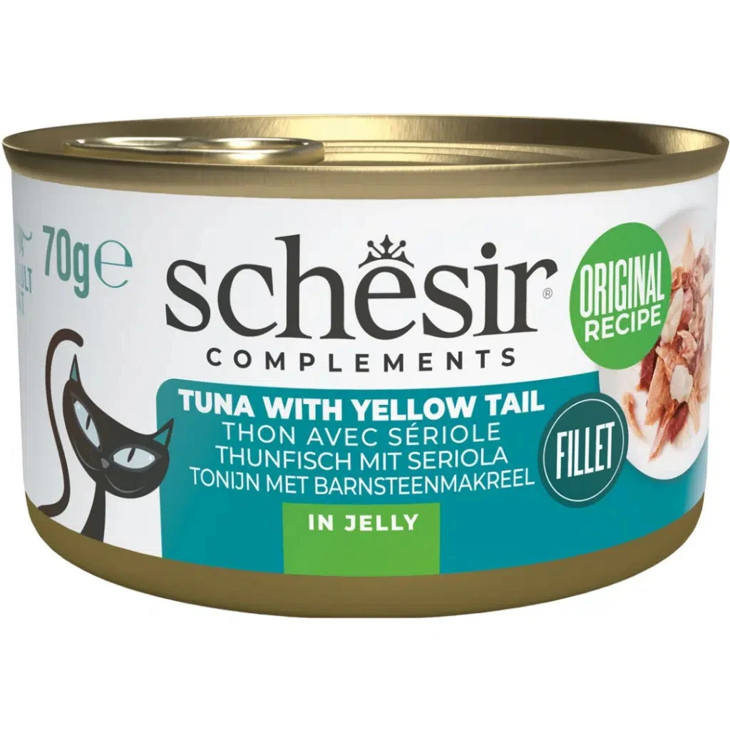 Schesir Ton Balıklı ve Sarı Kuyruk Balıklı Jöle İçinde Kedi Konservesi 70 Gr