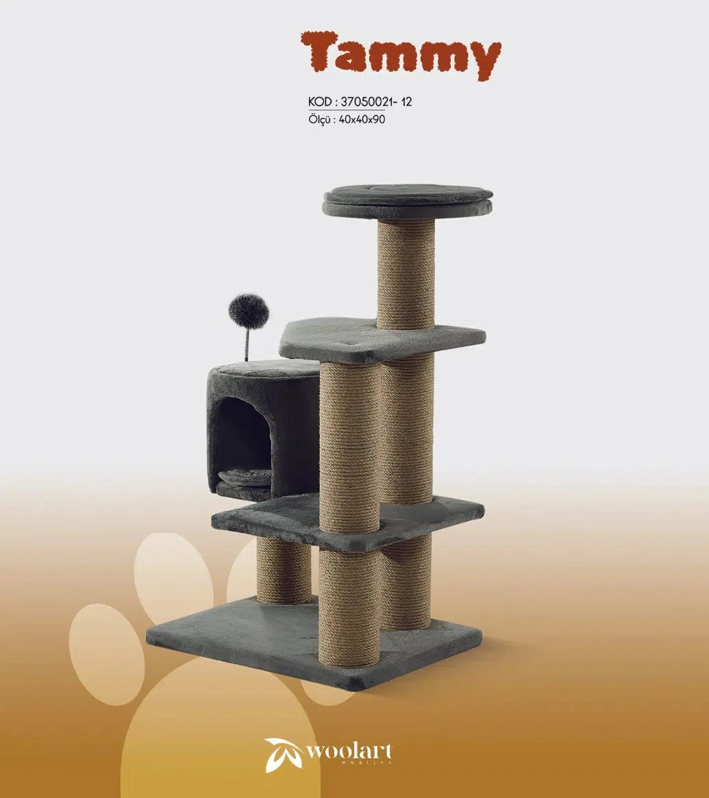 Woolart Tammy Kedi Tırmalama Platformu Gri 40*40*90H