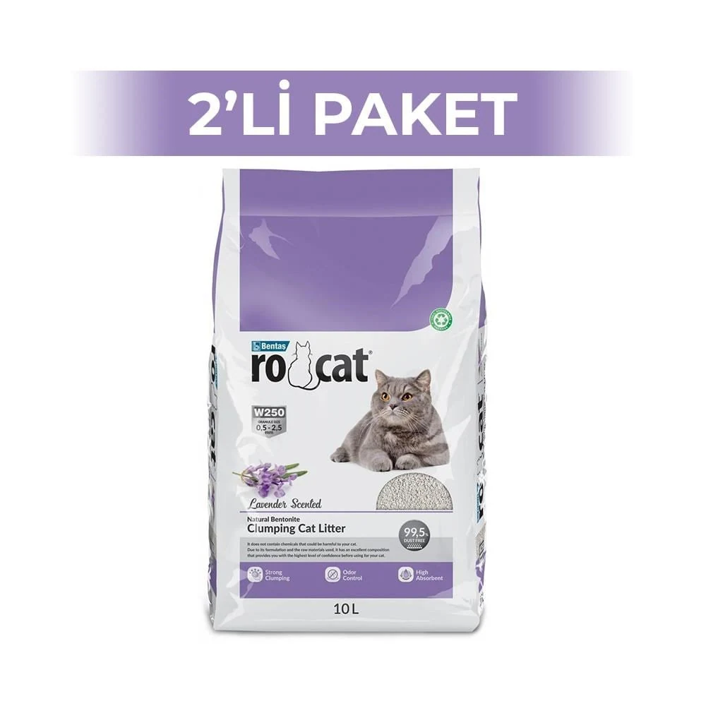 RoCat Lavanta Kokulu Bentonit Kedi Kumu 10 lt 2 Adet