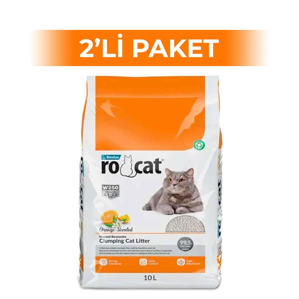 RoCat Portakal Kokulu Bentonit Kedi Kumu 10 lt 2 Adet