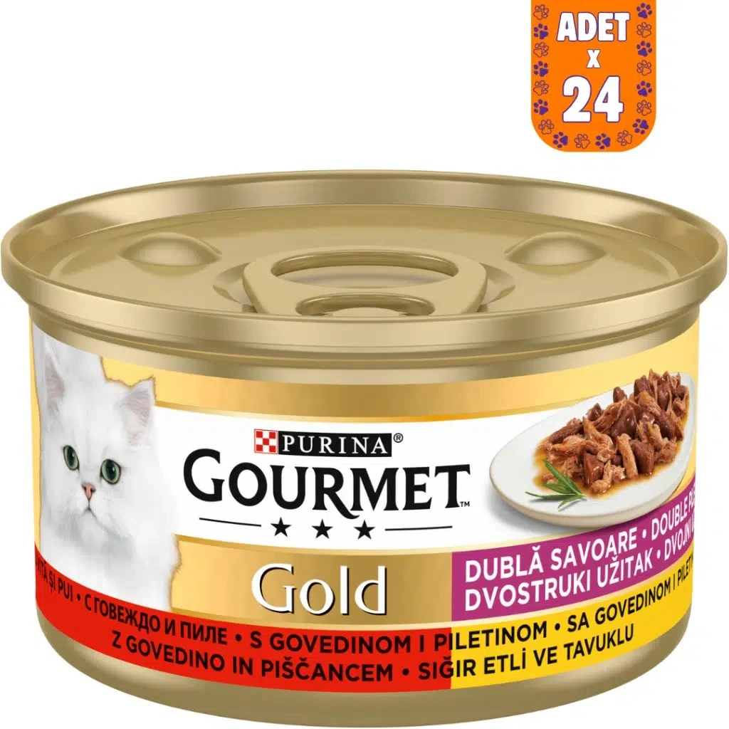 Gourmet Gold Çifte Lezzet Sığır Etli ve Tavuklu Kedi Konservesi 85 Gr 24 Adet