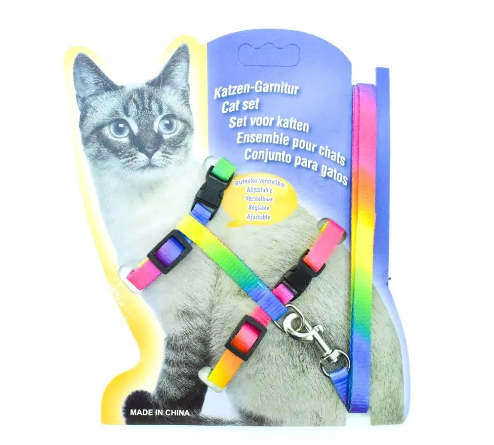 Cadopet Gökkuşağı Desenli Takım Kedi Göğüs Tasması 20-30-1