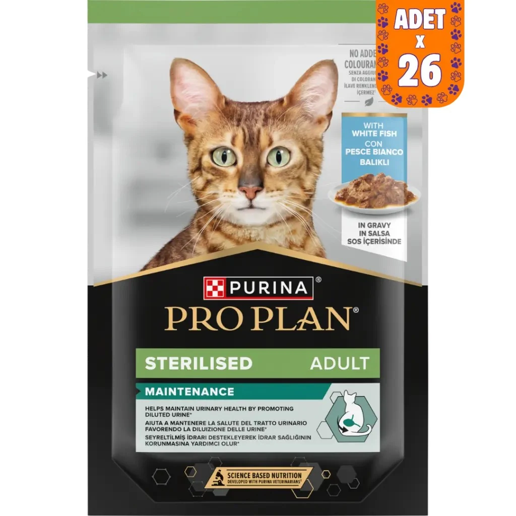Pro Plan Sterilised Sos İçinde Beyaz Balıklı Kısırlaştırılmış Pouch Kedi Yaş Maması 85 Gr 26 Adet