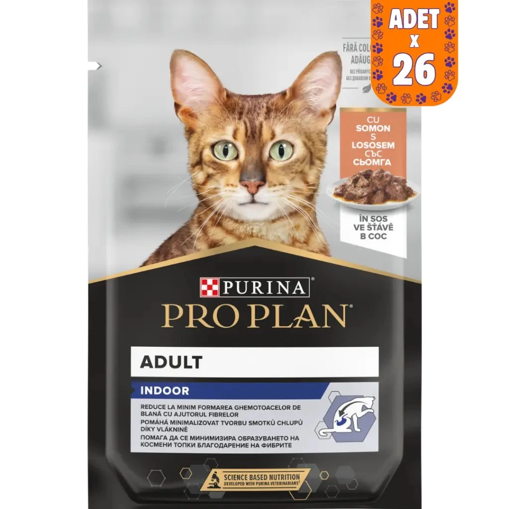 Pro Plan İndoor Sos İçerisinde Somonlu Yetişkin Kedi Yaş Maması Pouch 85 Gr 26 Adet