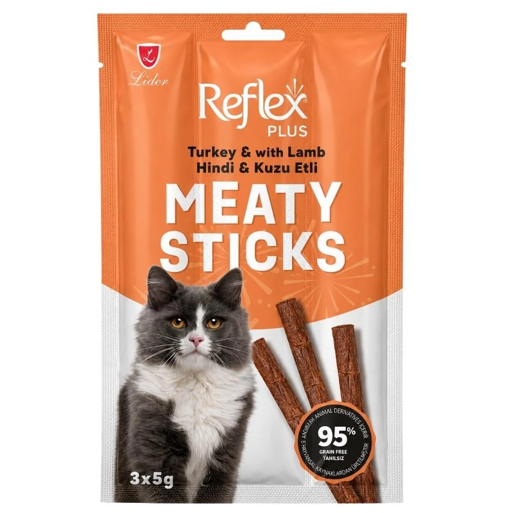 Reflex Plus Hindili ve Kuzu Etli Tahılsız Kedi Ödül Çubuğu 15 gr 3'lü