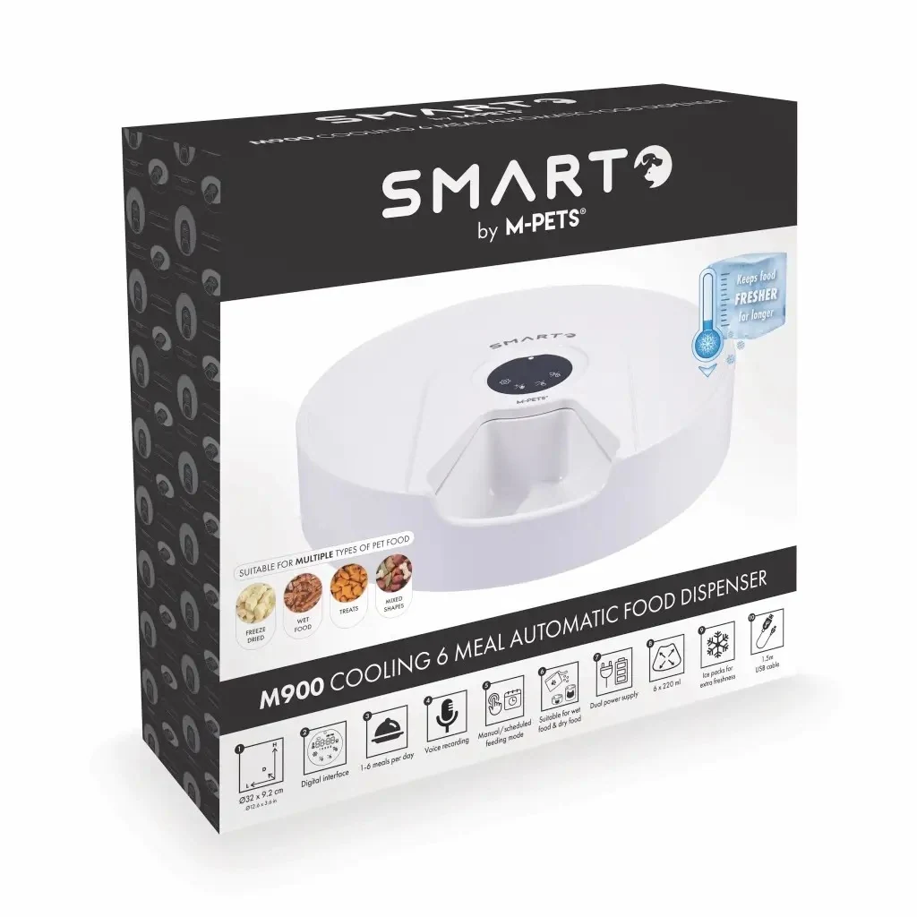 M-Pets Smarto M900 Kedi ve Küçük Irk Köpekler İçin Soğutuculu 6 Bölmeli Otomatik Mama Kabı 32x9,2cm