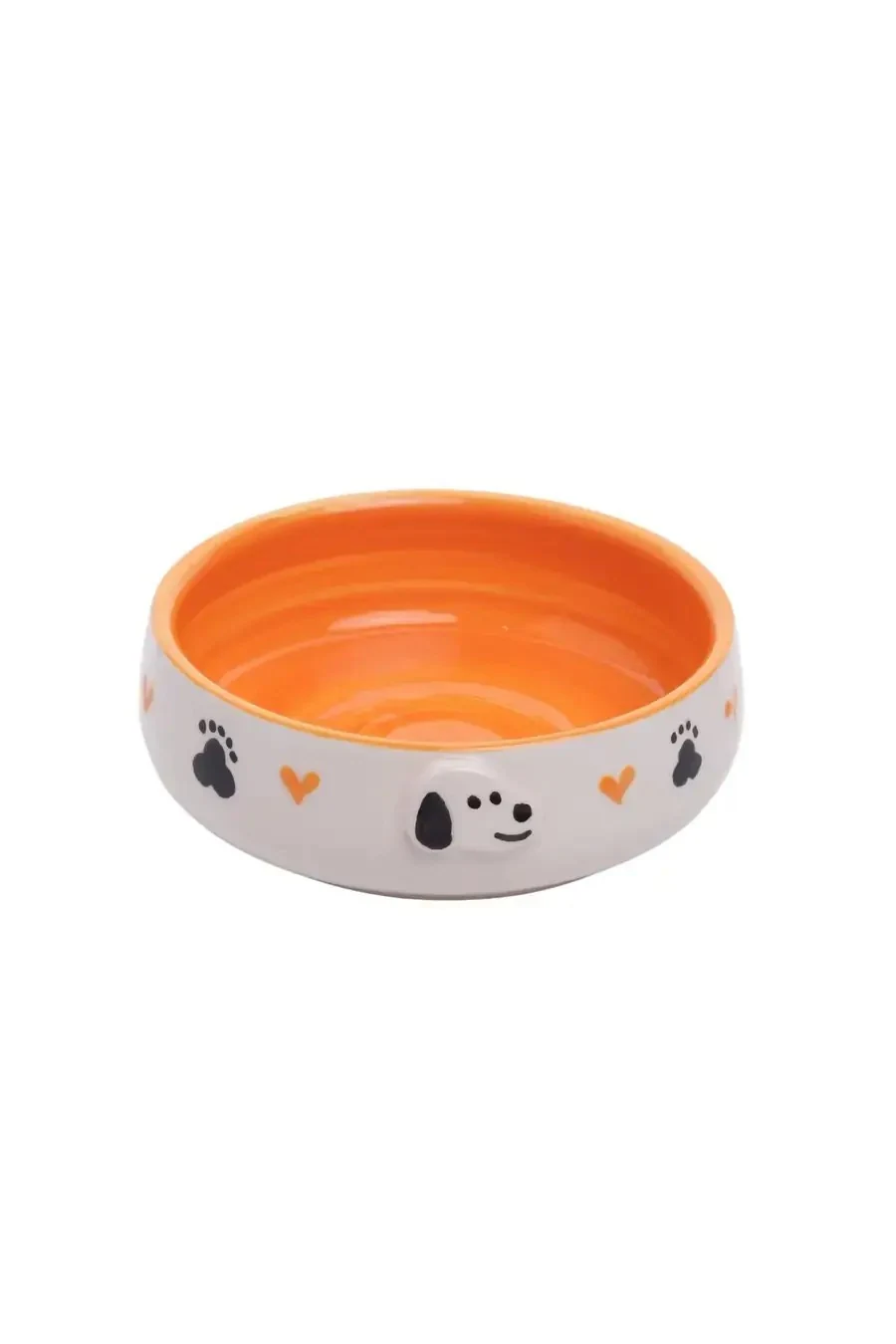 Pawstar Turuncu Köpek Desenli Tekli Seramik Mama ve Su Kabı