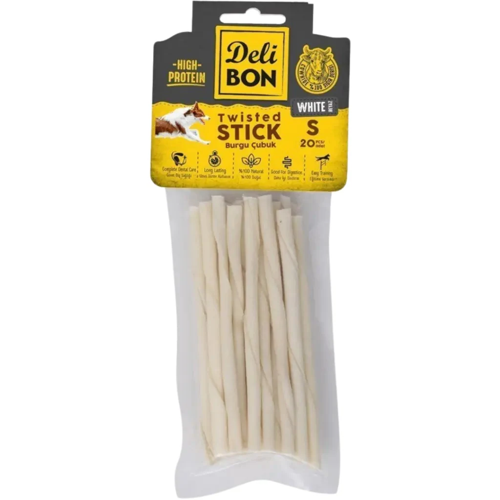 Delibon Twisted Stick İnce Beyaz Burgu Çubuk Köpek Ödülü 20 Li Paket