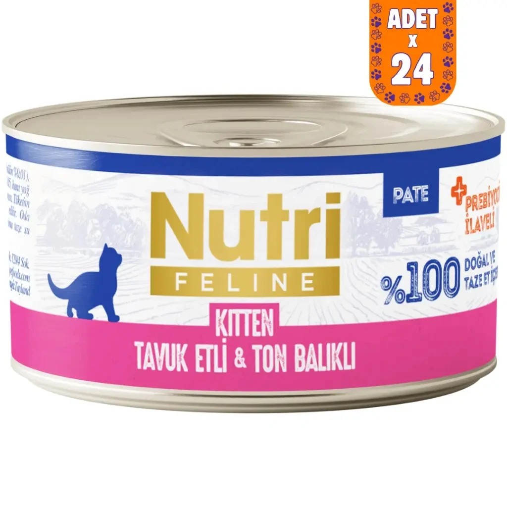 Nutri Feline Kitten Tavuk Etli ve Ton Balıklı Tahılsız Yavru Kedi Konservesi 24x70 Gr