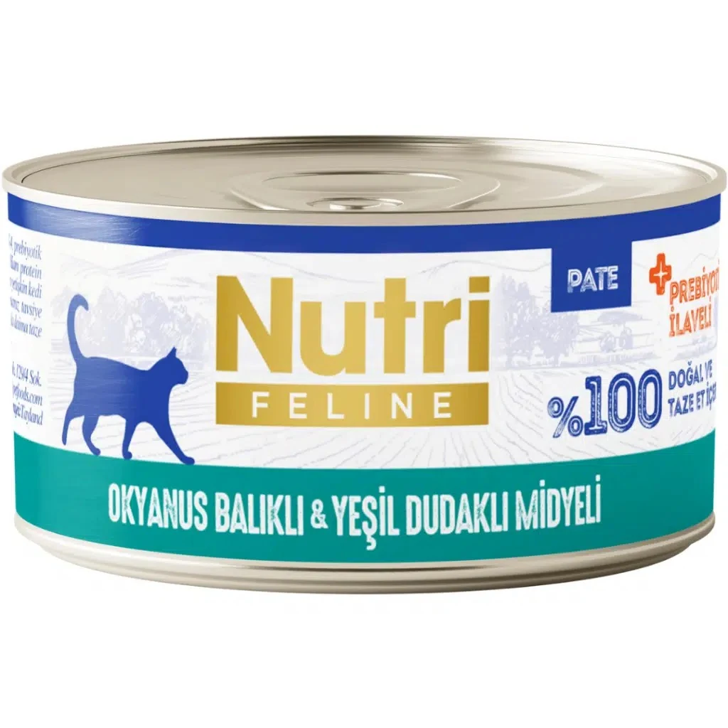 Nutri Feline Okyanus Balıklı ve Yeşil Dudaklı Midyeli Tahılsız Yetişkin Kedi Konservesi Pate 24x70 Gr