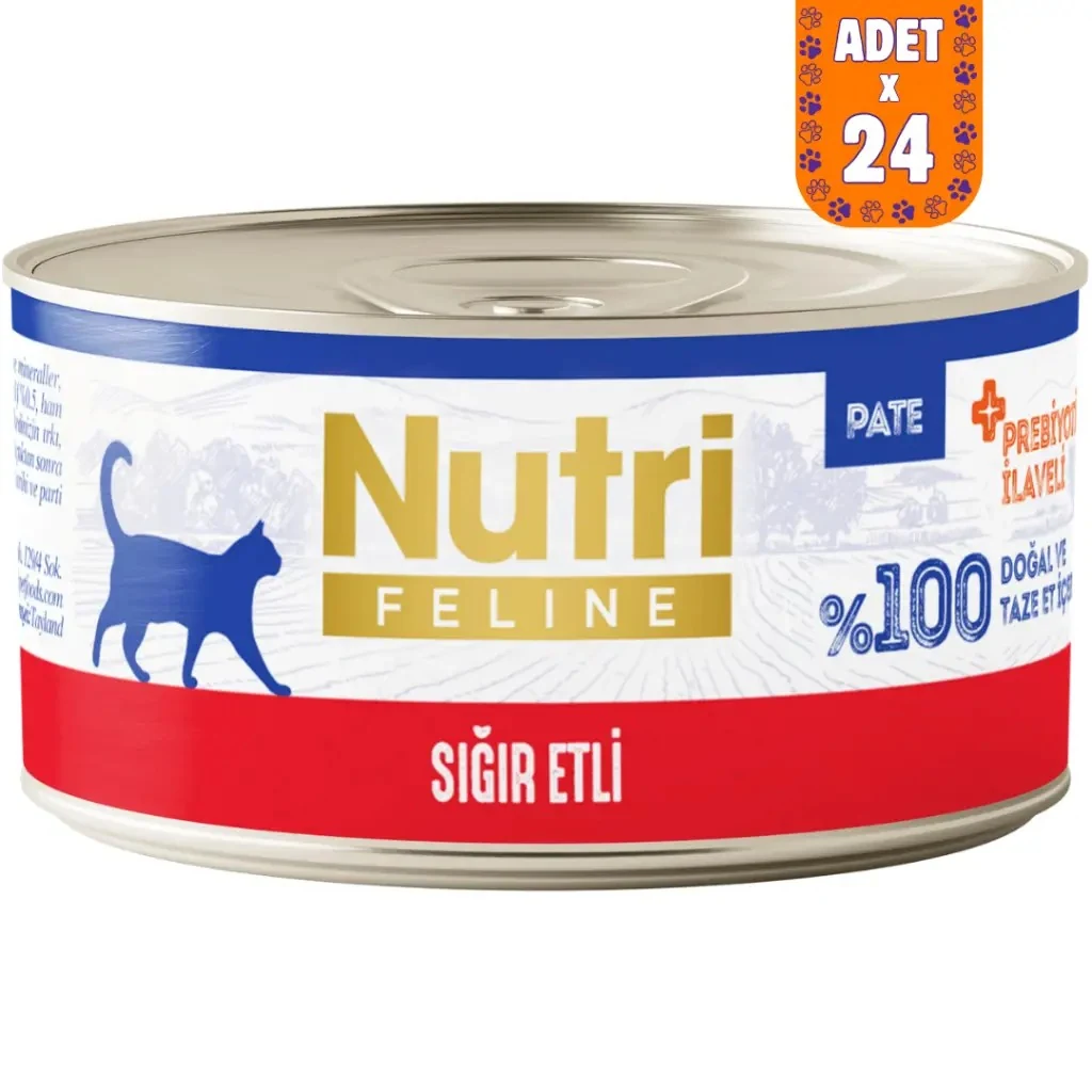 Nutri Feline Sığır Etli Tahılsız Yetişkin Kedi Konservesi Pate 24x70 Gr