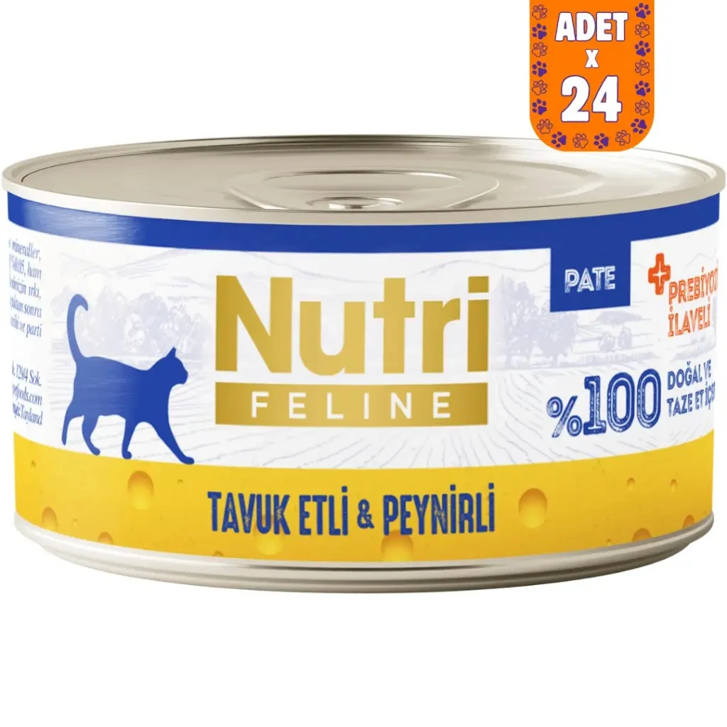 Nutri Feline Tavuk Etli ve Peynirli Tahılsız Yetişkin Kedi Konservesi Pate 24x70 Gr