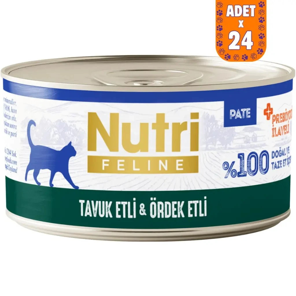 Nutri Feline Tavuk ve Ördek Etli Tahılsız Yetişkin Kedi Konservesi Pate 24x70 Gr