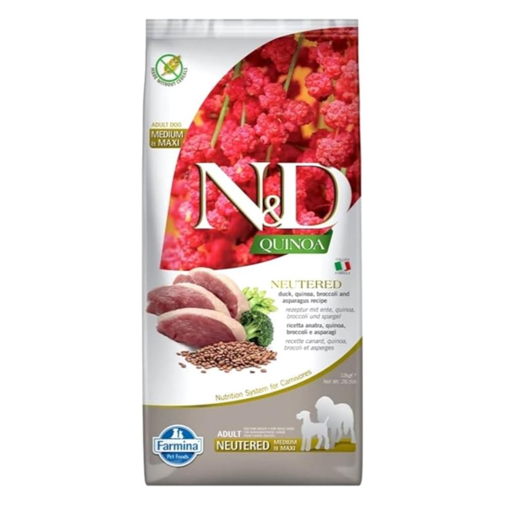 N&D Quinoa Kısırlaştırılmış Ördek ve Brokoli Büyük ve Orta Irk Yetişkin Köpek Maması 12 kg