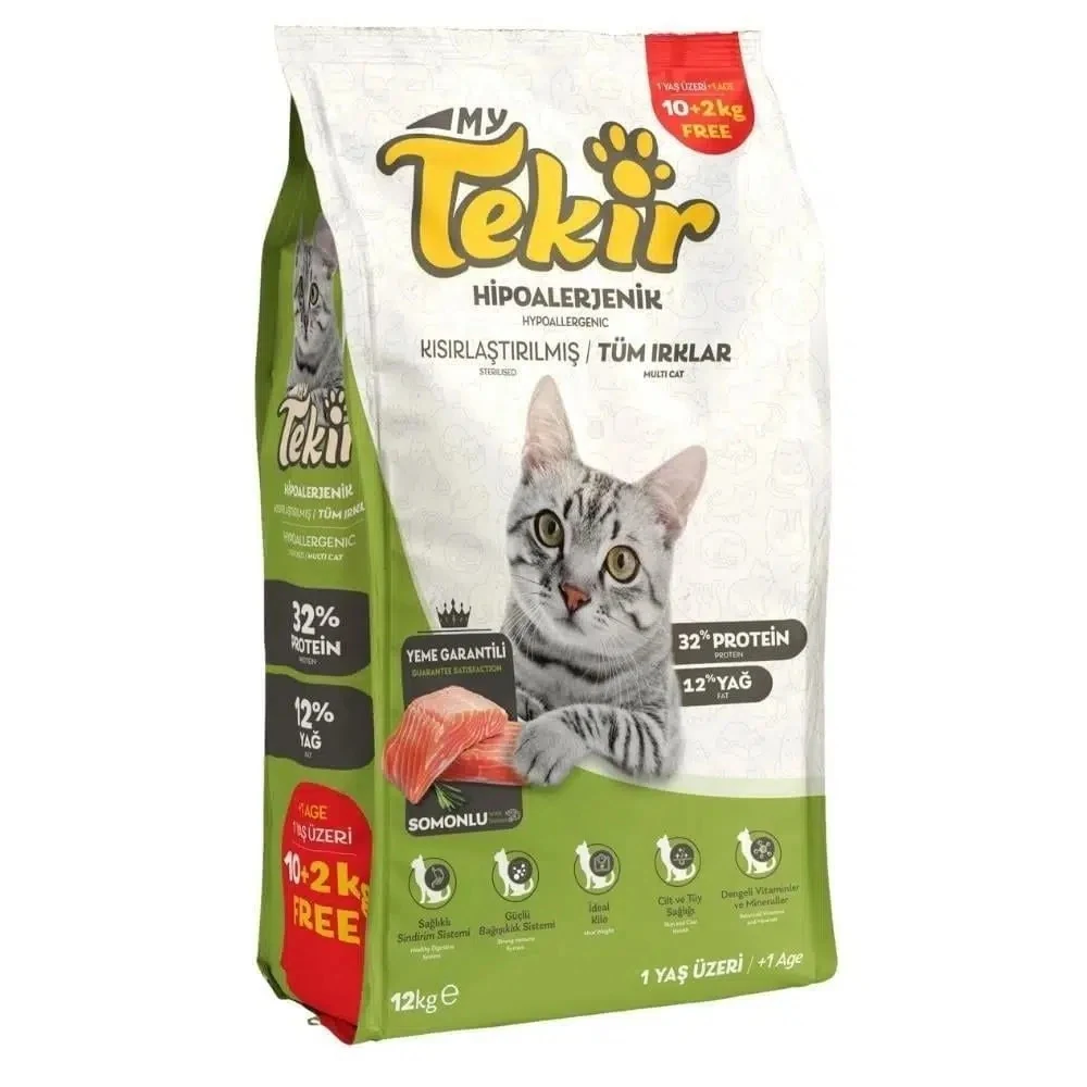 Tekir Sterilised Hipoalerjenik Somonlu Kısırlaştırılmış Kedi Maması 12 Kg