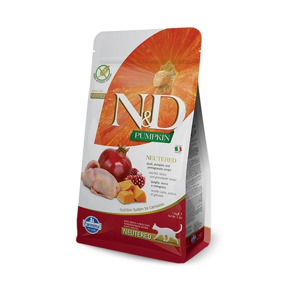 N&D Bıldırcınlı ve Balkabaklı Kısırlaştırılmış Kedi Maması 1,5 kg