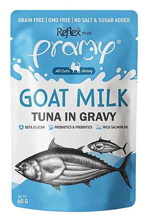 Reflex Plus Pramy Goat Milk Sos İçerisinde Keçi Sütlü ve Ton Balıklı Kedi Konservesi 60gr