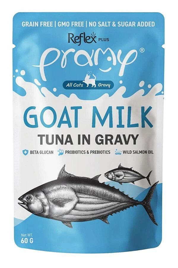 Reflex Plus Pramy Goat Milk Sos İçerisinde Keçi Sütlü ve Ton Balıklı Kedi Konservesi 60gr