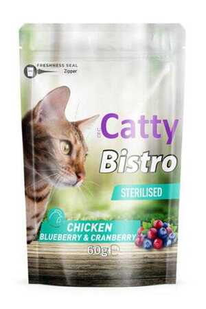 Catty Bistro Tavuklu Yaban Mersinli ve Kızılcıklı Kısırlaştırılmış Kedi Ödül Maması 60GR