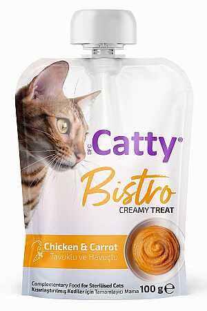 Catty Bistro Tavuklu ve Havuçlu Kısırlaştırılmış Kediler İçin Sıvı Kedi Ödül Maması 100gr