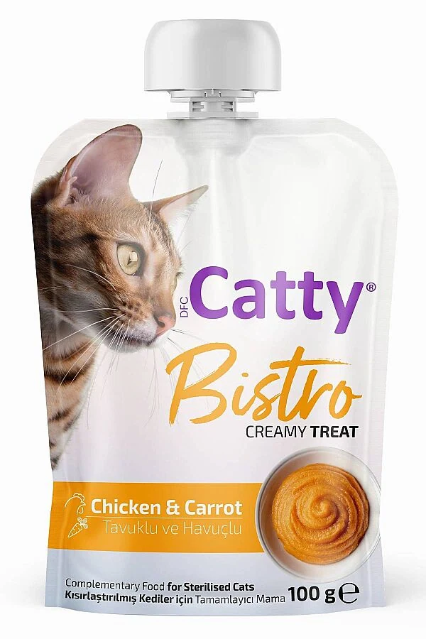 Catty Bistro Tavuklu ve Havuçlu Kısırlaştırılmış Kediler İçin Sıvı Kedi Ödül Maması 100gr