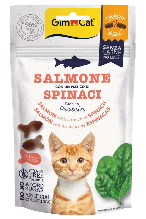 Gimcat Crunchy Snacks Somonlu ve Ispanaklı Tahılsız Kedi Ödülü 50gr