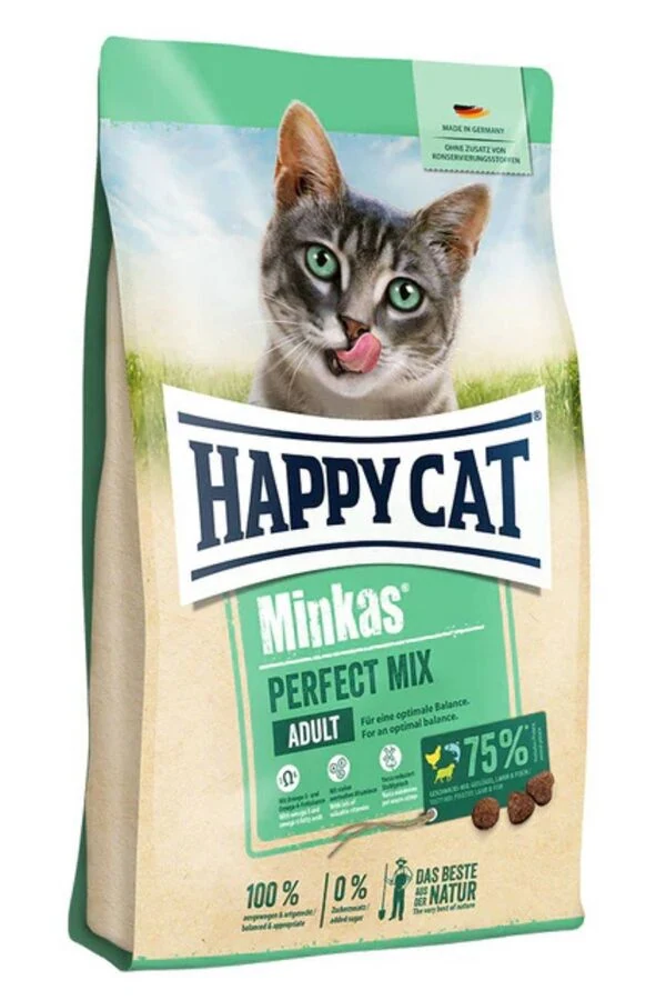 Happy Cat Minkas Perfect Mix Tavuklu Balıklı ve Kuzu Etli Yetişkin Kedi Maması 1,5kg