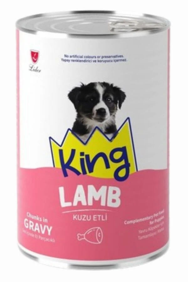 King Sos İçerisinde Et Parçacıklı Kuzu Etli Yavru Köpek Konservesi 400gr