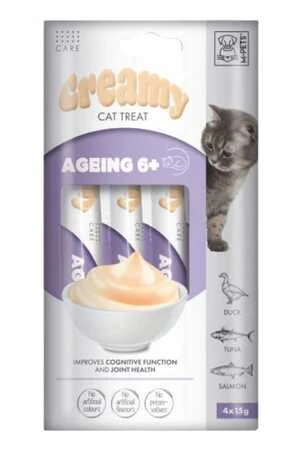 M-Pets Ageing 6+ Ördek Ton Balığı ve Somonlu Krema Yaşlı Kedi Ödülü 4x15gr