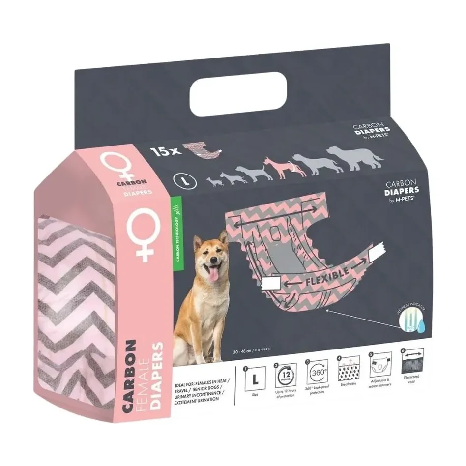 M-Pets Aktif Karbonlu Diapers Dişi Köpekler İçin Külot (L) 15li