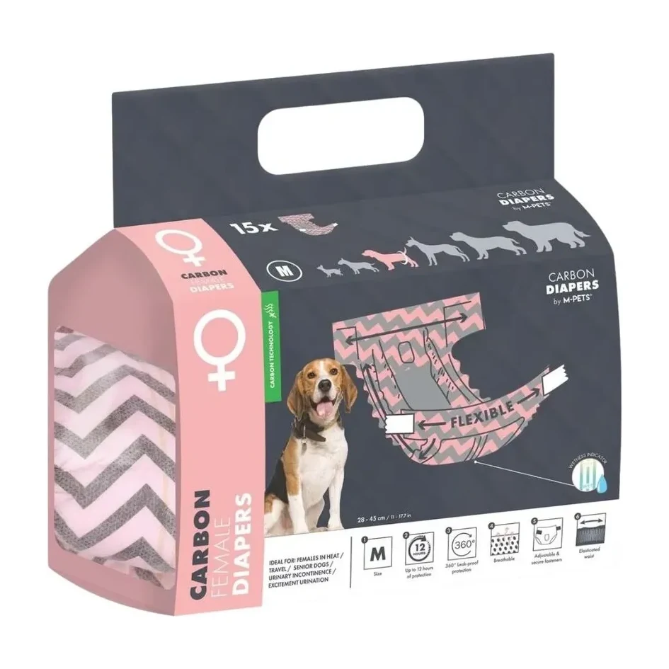M-Pets Aktif Karbonlu Diapers Dişi Köpekler İçin Külot (M) 15li