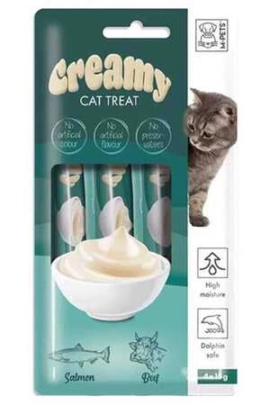 M-Pets Creamy Somon Balıklı ve Biftekli Krema Kedi Ödülü 4x15gr
