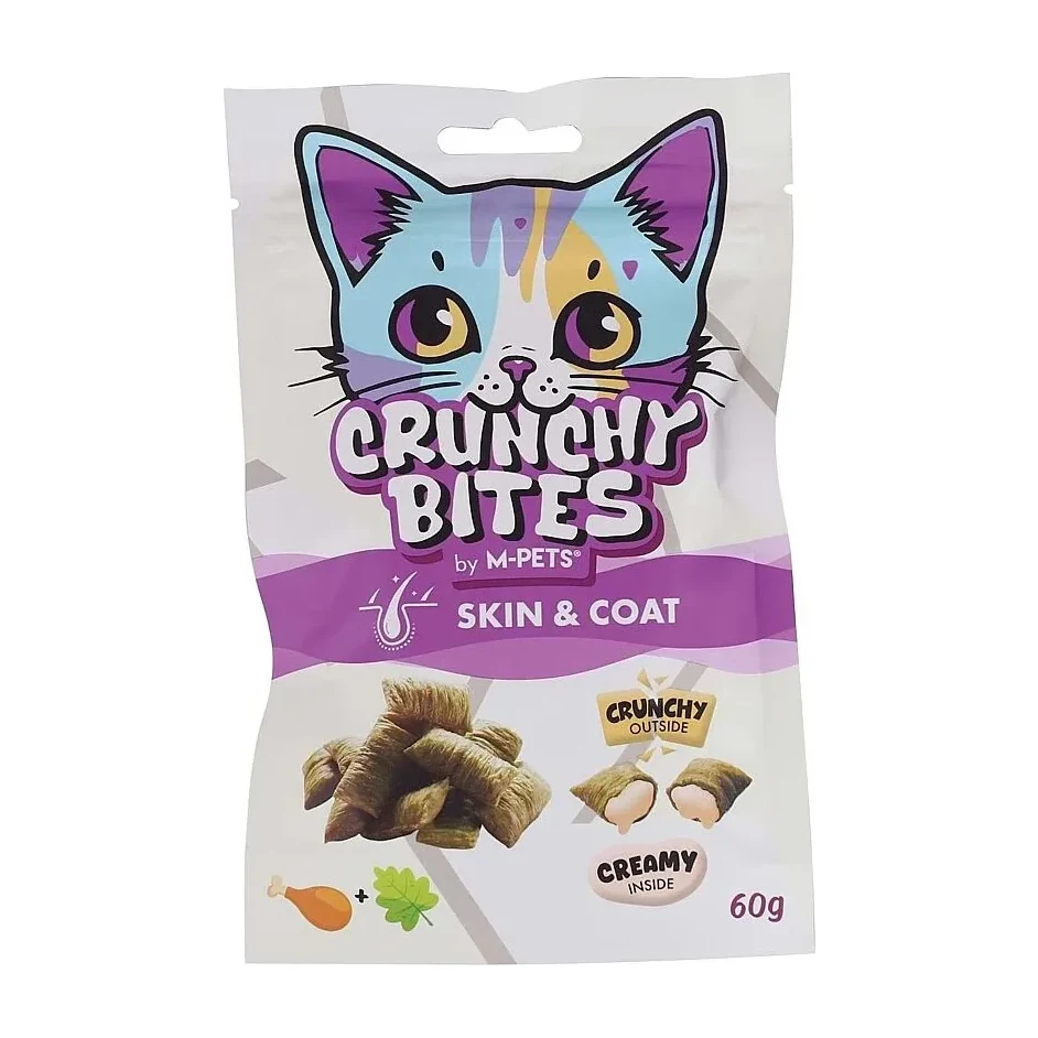M-Pets Crunchy Bites Deri ve Tüy Sağlığı Destekleyici Tavuklu ve Kedi Otlu Kedi Ödülü 60gr