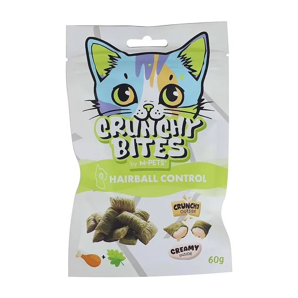 M-Pets Crunchy Bites Hairball Kontrolü Destekleyici Tavuklu ve Kedi Otlu Kedi Ödülü 60gr