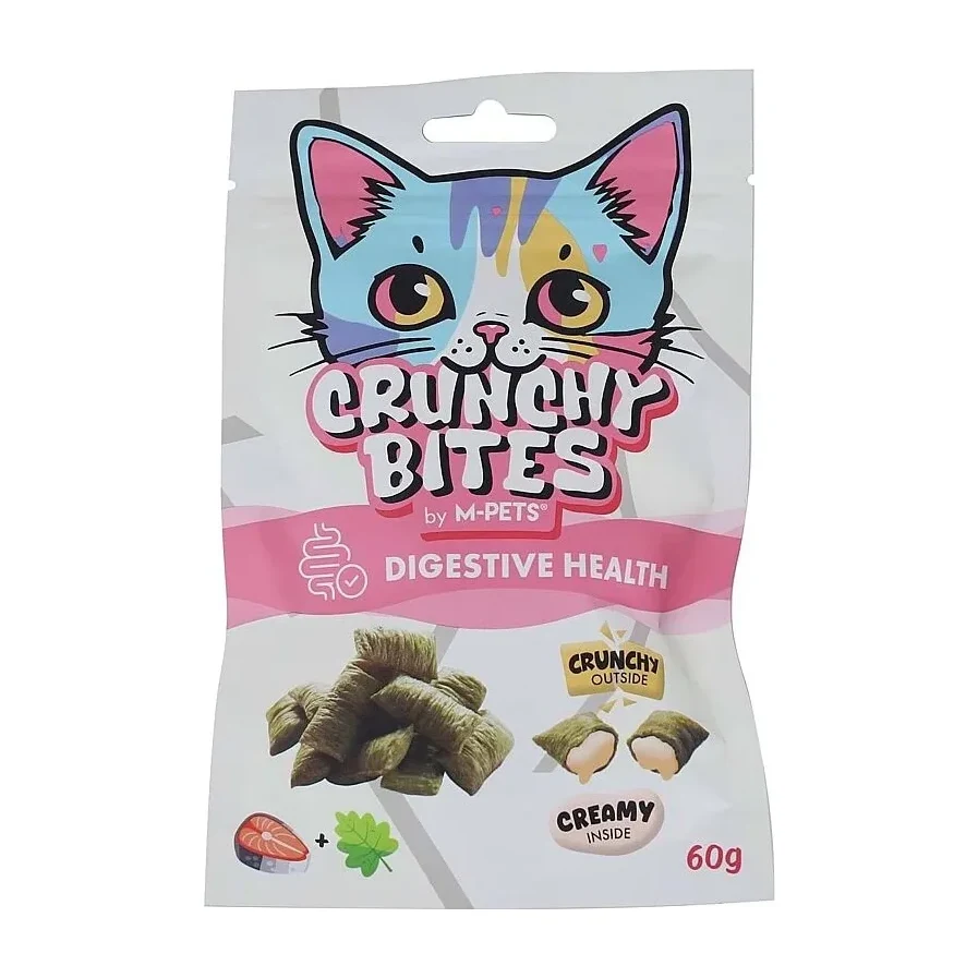 M-Pets Crunchy Bites Sindirim Sistemi Destekleyici Somon Balıklı ve Kedi Otlu Kedi Ödülü 60gr