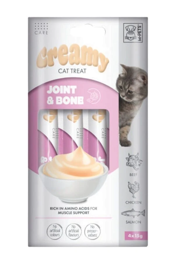 M-Pets Joint & Bone Eklem Destekleyici Somon Tavuk ve Sığır Etli Krema Kedi Ödülü 4x15gr